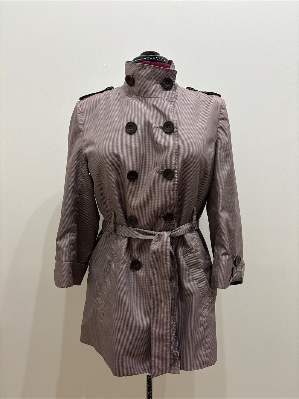 cleo Double-Breasted Trench Coat in Taupe Brown